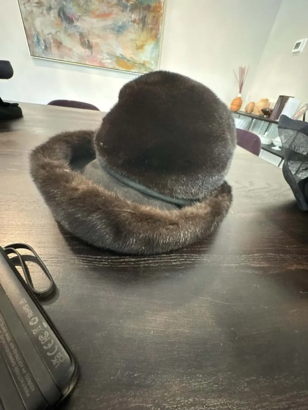 Vintage Dark Brown Mink Fur and Wool Cloche Hat STUNNING size m/l